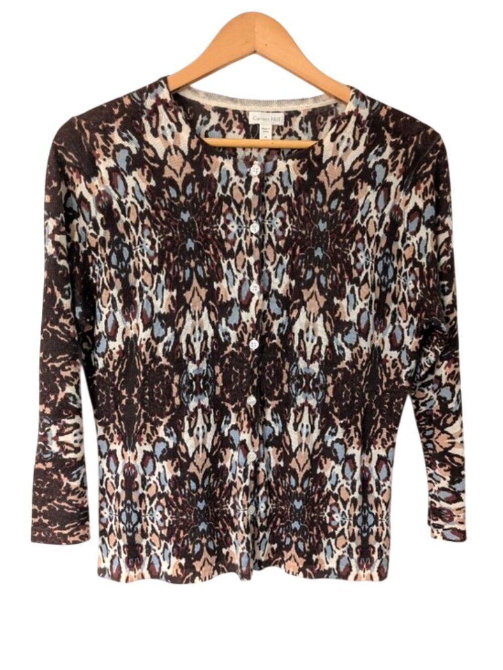 Garnet Hill 100% Merino Wool Cardigan Button Down Ikat Print M
